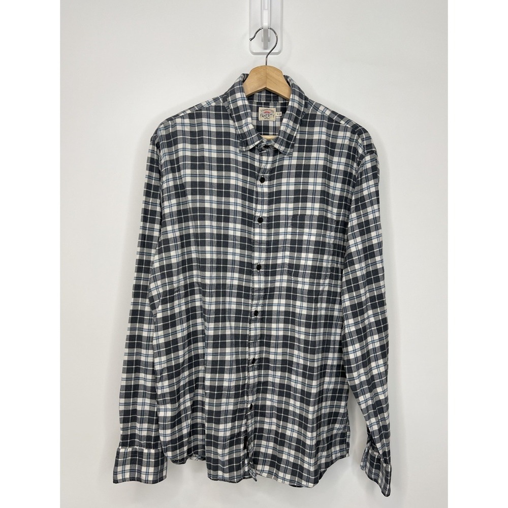 Faherty Flannel Shirt Mens XL Gray Plaid Cotton Button‎ Down Long Sleeve Casual